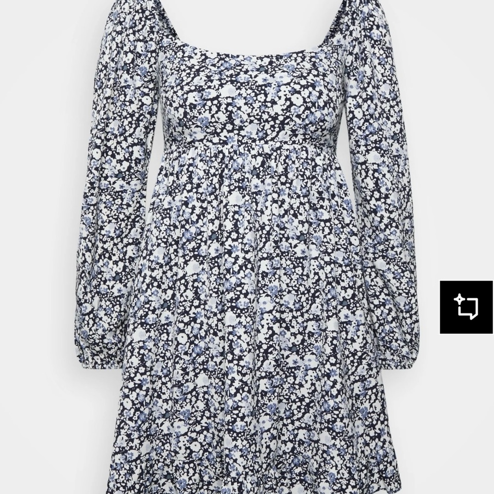 Floral Long Sleeve Mini Dress – Navy/Blue/White – Size XL